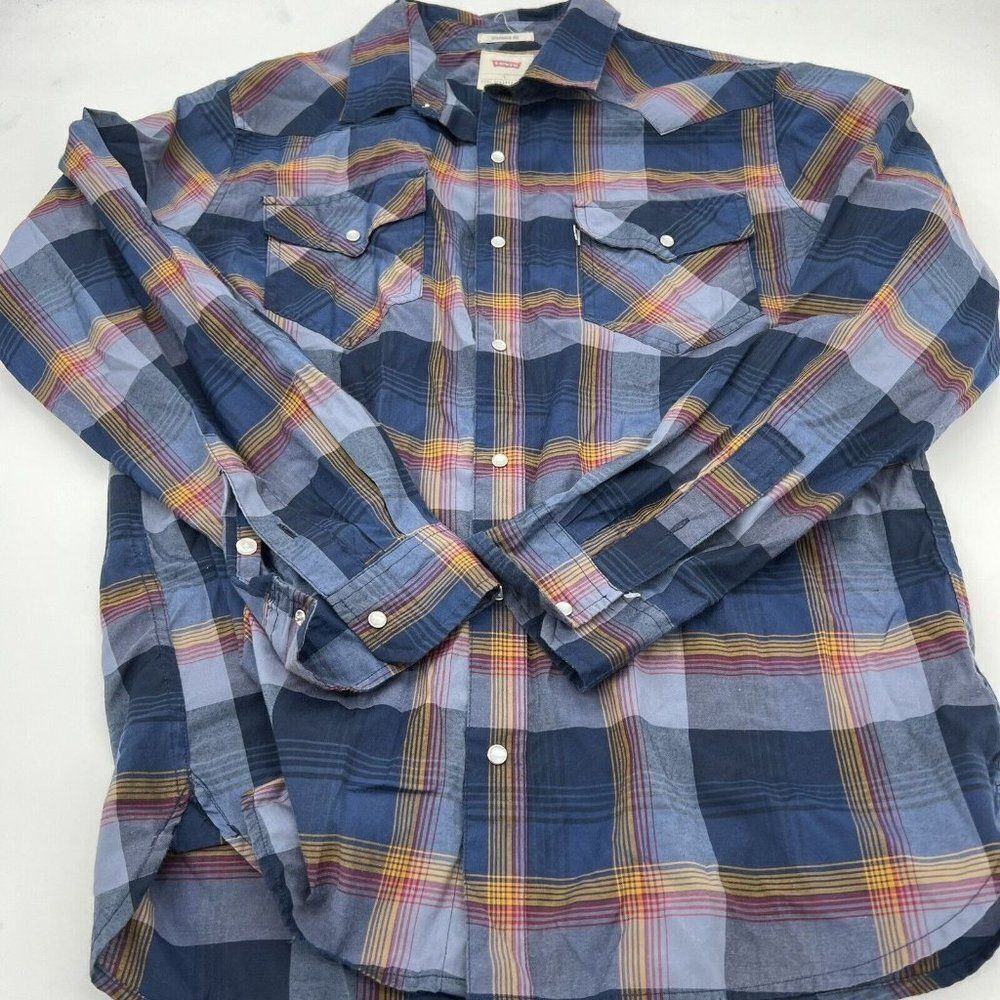 Levi's shirt Adult Large Standard Fit Blue Plaid Men's Pearl Snaps Western